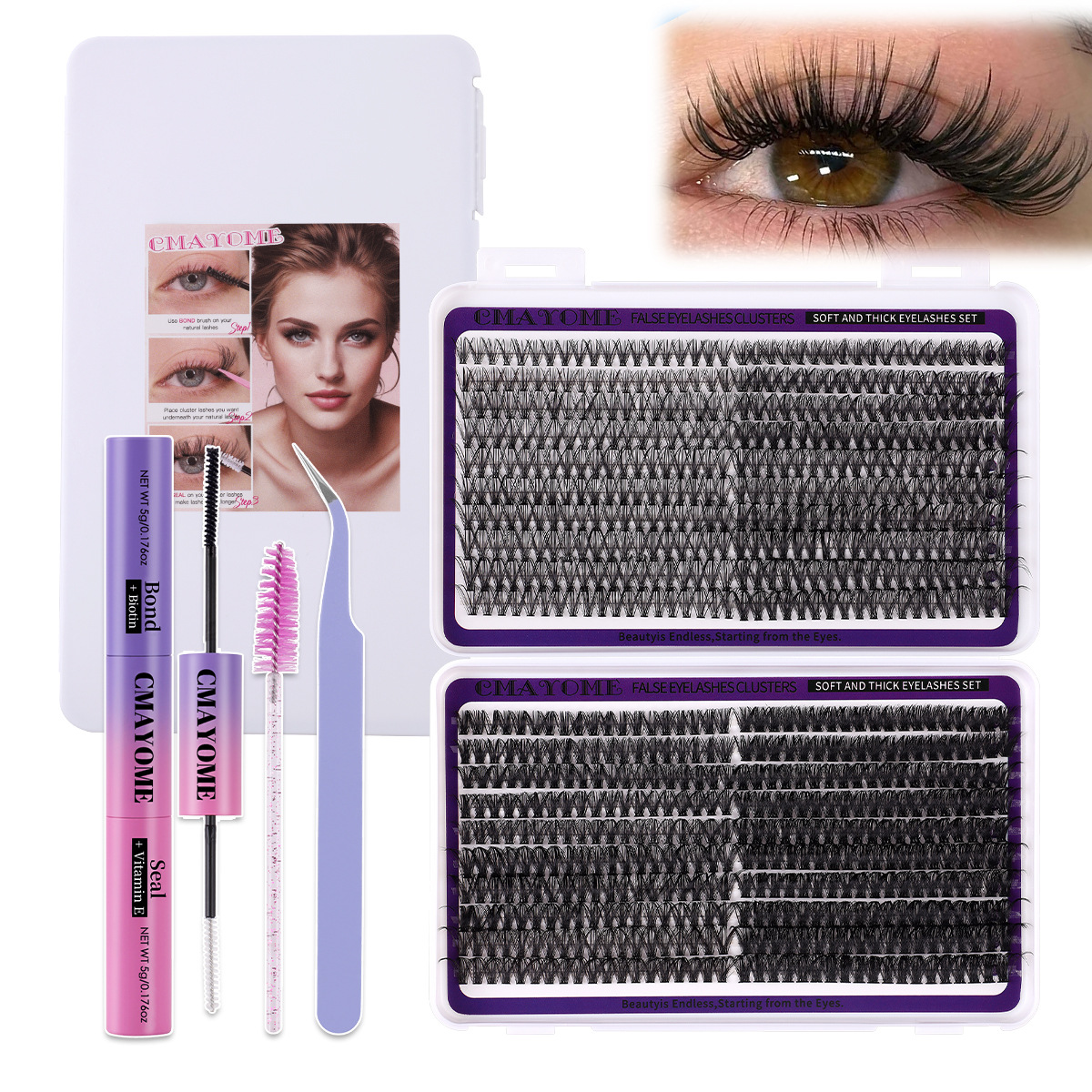 760Pcs DIY Cluster Lashes Kit with Lash Bond & Seal Thick Fluffy DIY Individual Eyelashes Soft Lightweight Hand Made Reusable D Curled Segmented Eyela