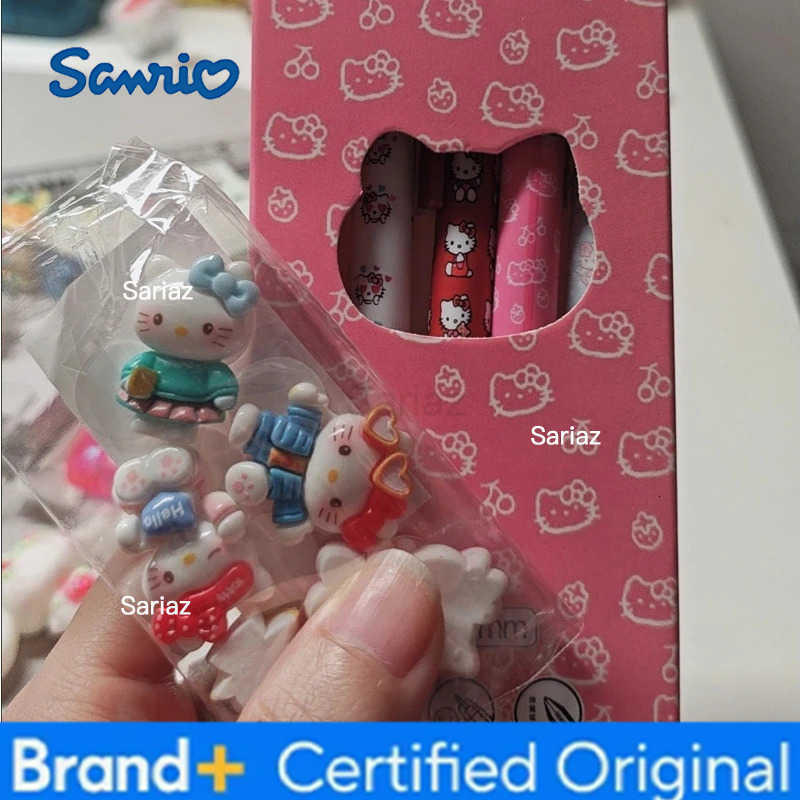 Sanrio 5-Piece Cute Kitty Press Ballpoint Pen Multi Color Cartoon Anime Styling Writing Pen 05mm Black Quick Drying Signature Pen Gift H251231