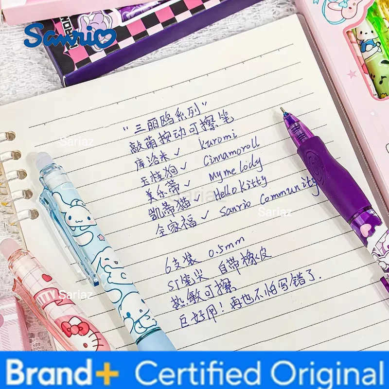 Sanrio 6pcs Erasable Gel Pen Pochacco Kuromi Cinnamoroll Hello Kitty Student Neutral Ball Pen Office School Supplies Stationery H2512311