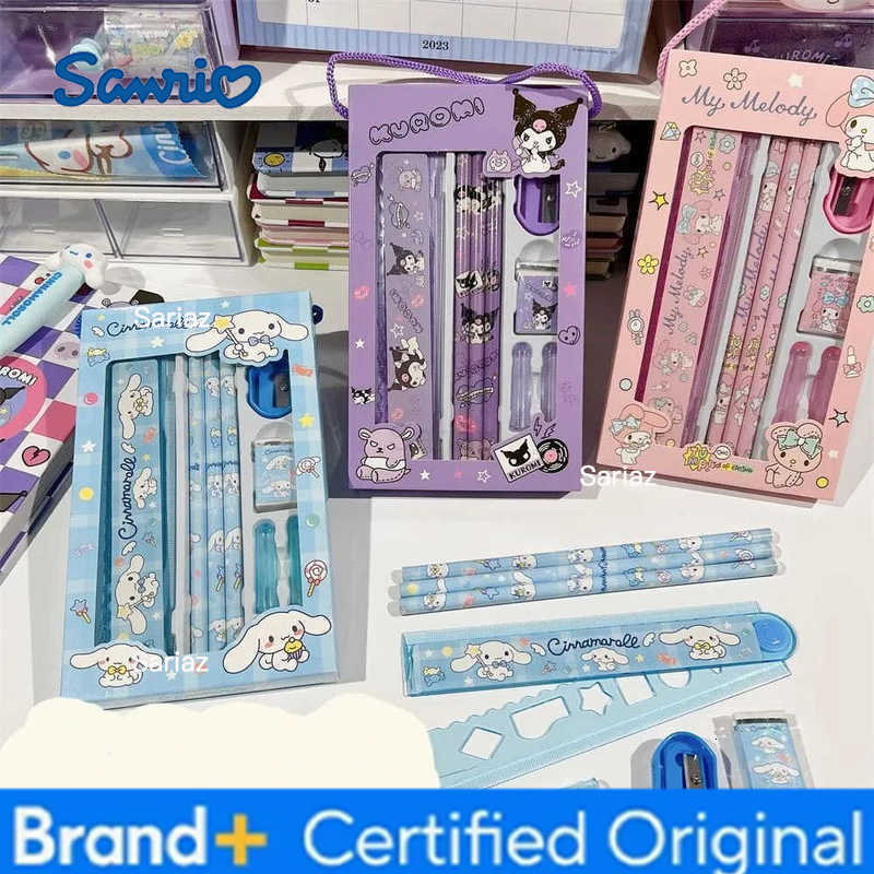 Sanrio Stationery Suit Cinnamoroll Kuromi Cartoon Pencil Eraser Ruler Set Childrens School Supplies Students Boxed Gifts H251231