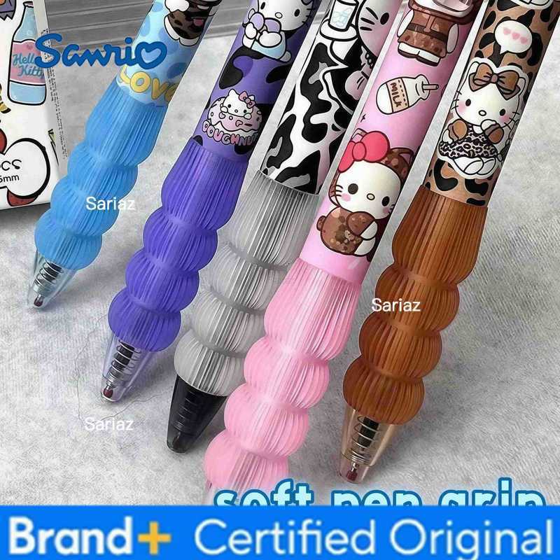 Sanrio 5Pcs/Set New Hello Kitty Retractable Gel Pens Soft Grip Aesthetic Trendy Kawaii Cartoon Writing Pens Cute Stationery H2512311