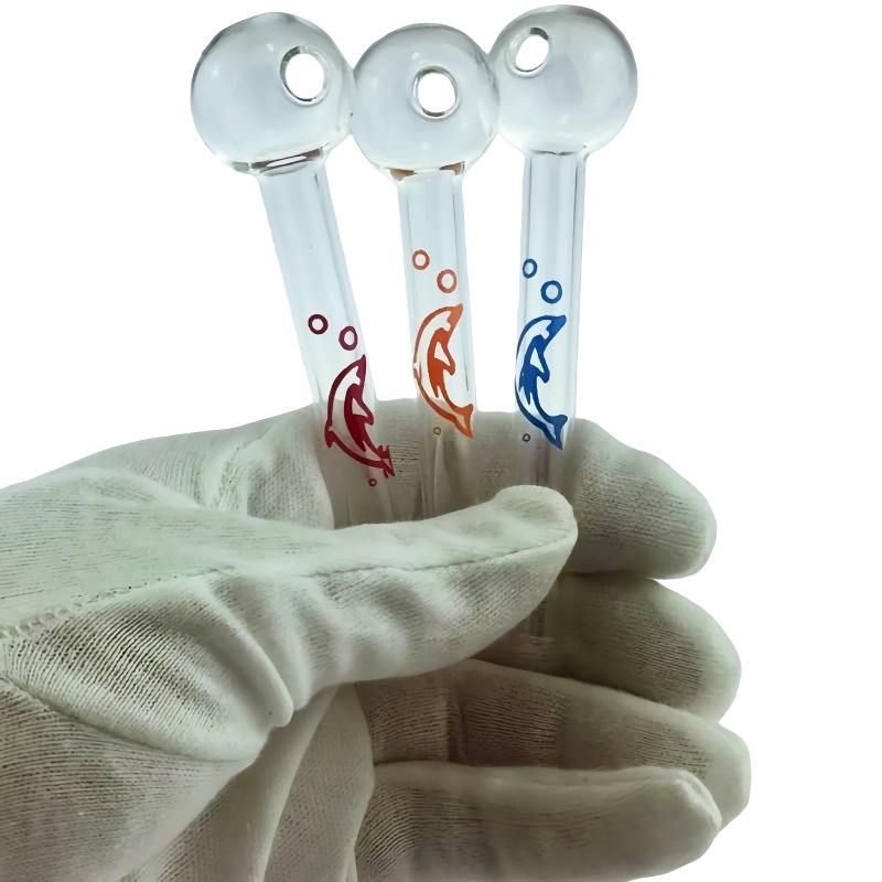 QBsomk Dolphin Logo glass oil burner pipes Colored Bubbler Oil Burner Glass Smoking Water Hand Pipe Tobacc
