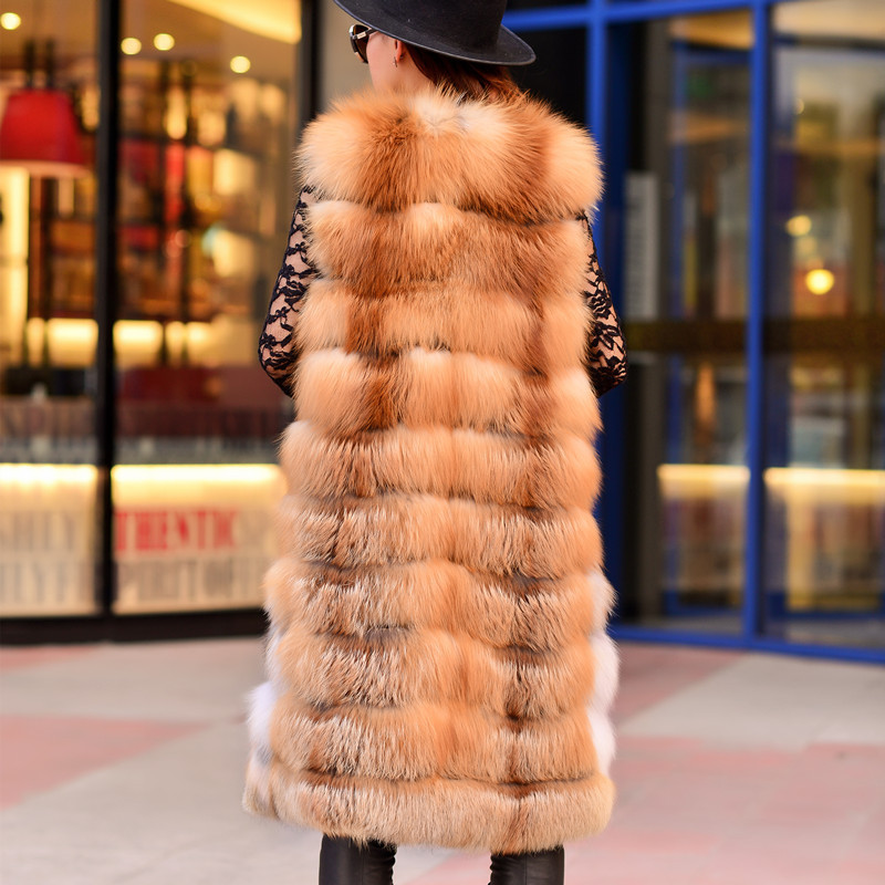 Winter Red Fox Fur Vest Female Real Long Women Red Fox Fur Waistcoat Natural Waistcoat Long Free Shipping 201112