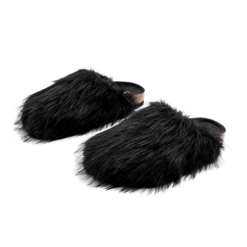 Lurnyet Women's Grey Fluffy Fur Slide Slippers Soft Comfort Indoor Home Casual Slippers STOCK-3