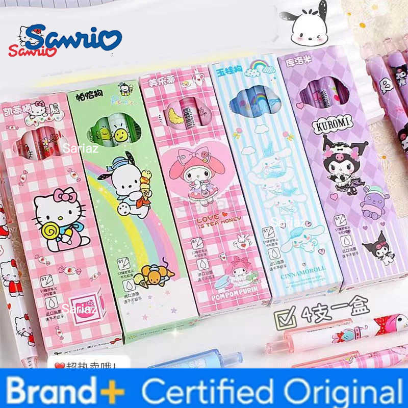 Sanrio 4Pcs Hello Kitty Gel Pen Black Quick Drying Kuromi Cinnamoroll 05Mm Press Ballpoint Pen Student School Stationery Gifts H251231