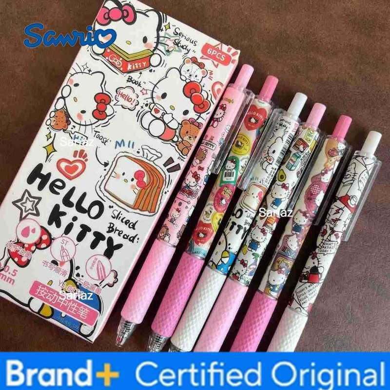 Sanrio 6 Pcs/Set New Hello Kitty Limited Edition High Quality ST Black 05mm Gel Pen Kawaii Stationery School Office Supplies H2512311