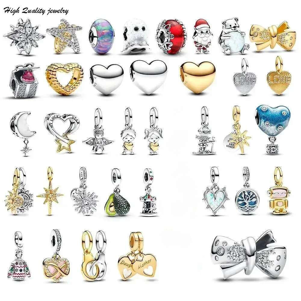 NEW 925 Sterling Silver Bear Charms Heart Santa North Star Christmas Sweater Sun Moon Dangle Charm Fit bracelet DIY Gifts For Women fine jewelry whole