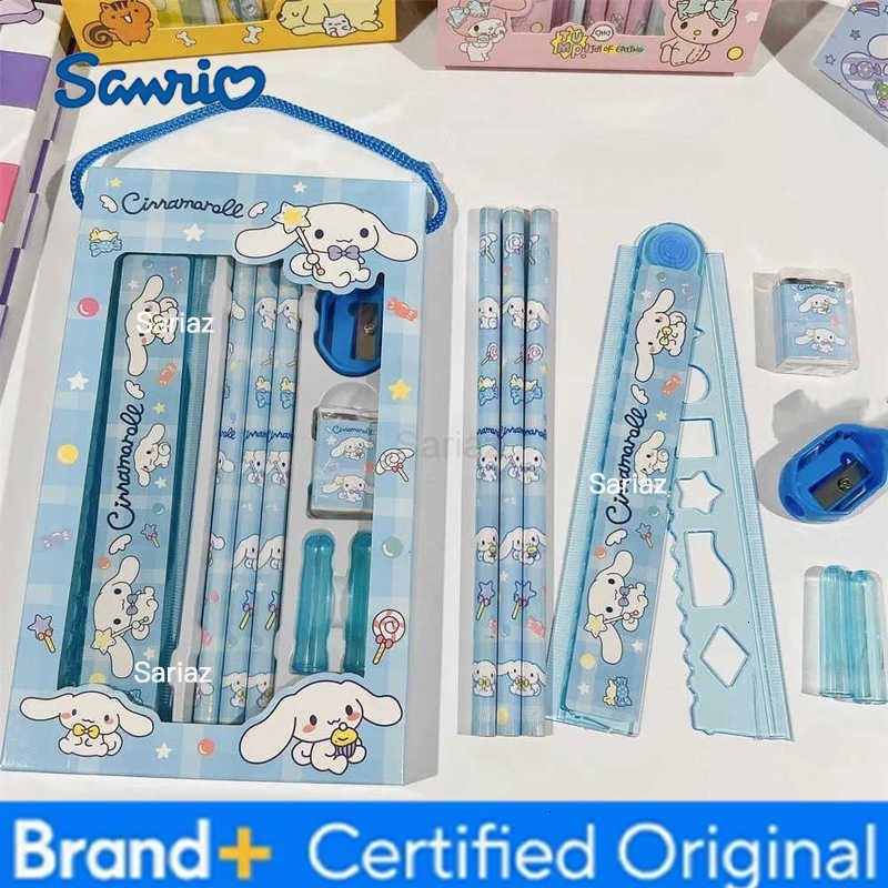 Sanrio Stationery Suit Cinnamoroll Kuromi Cartoon Pencil Eraser Ruler Set Childrens School Supplies Students Boxed Gifts H251231