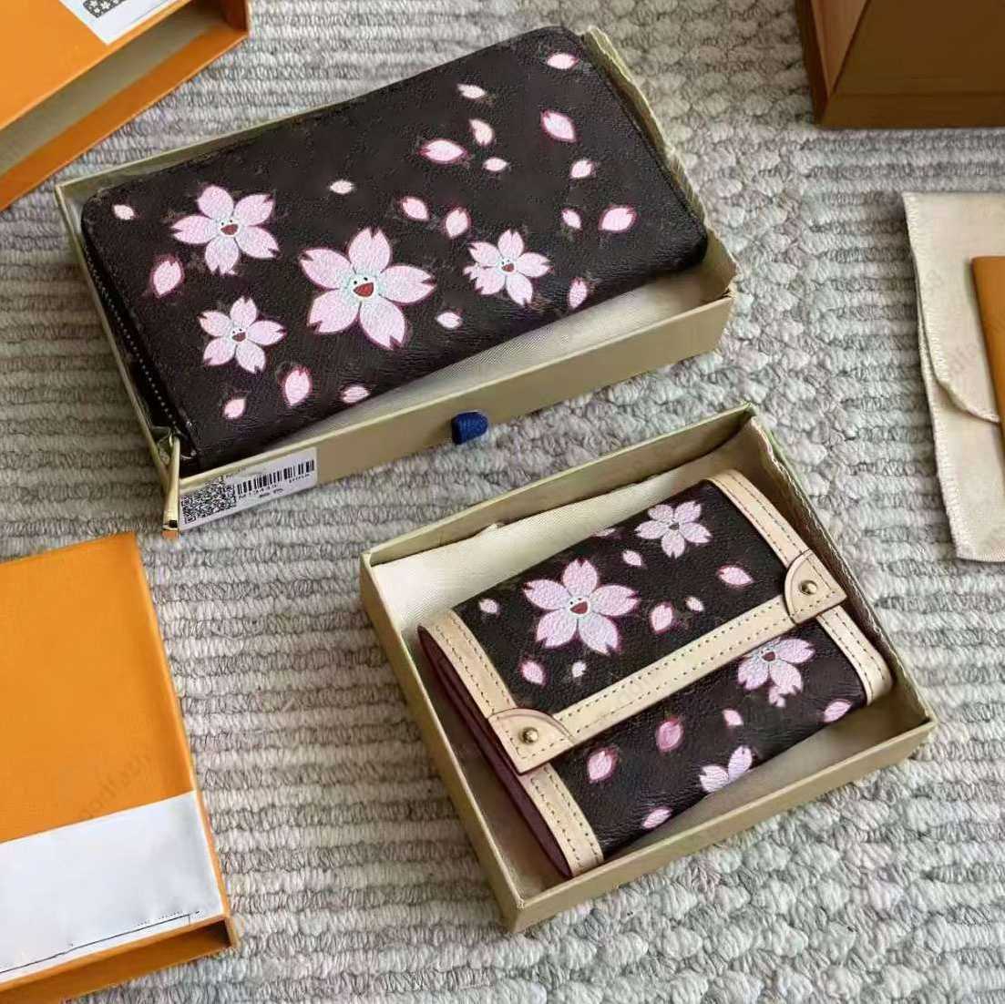 Wallets 10a designer wallet cherry blossom mini zippy organizer wallet credit card holder coin purse key pouch purse murakami clutch coin purse passport holder