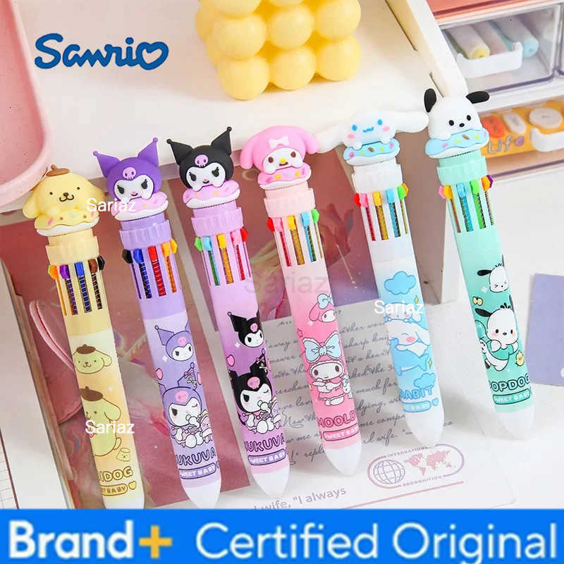 Sanrio Cartoon Ballpoint Pen 3pcs Kuromi Hello Kitty Cinnamoroll 10 Color 07 School Student Stationery Draw Wrirte Mark Pen H251231