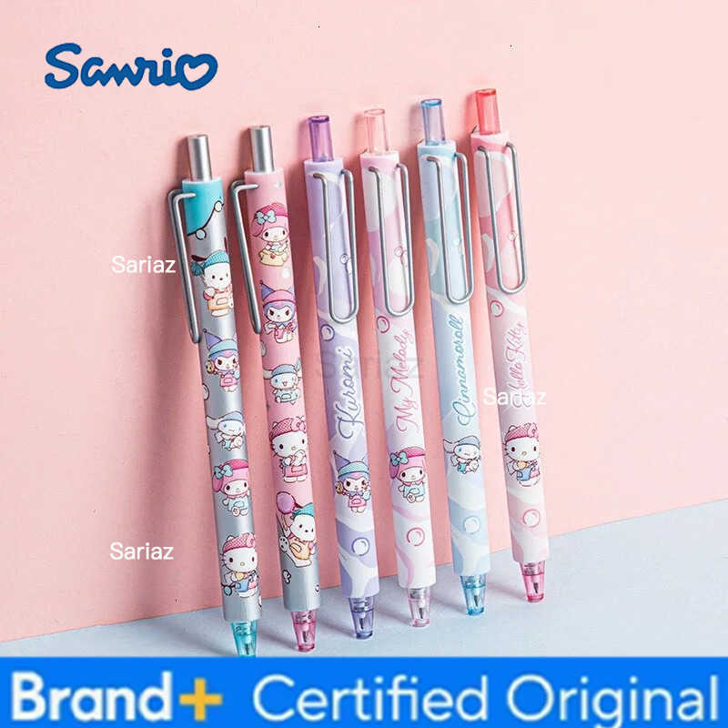 Sanrio 12/24pcs Kawaii Kitty Kuromi Melody Cinnamoroll Press Gel Pen Cute 05mm Blue Ink Neutral Pens Office School Supplies H251231