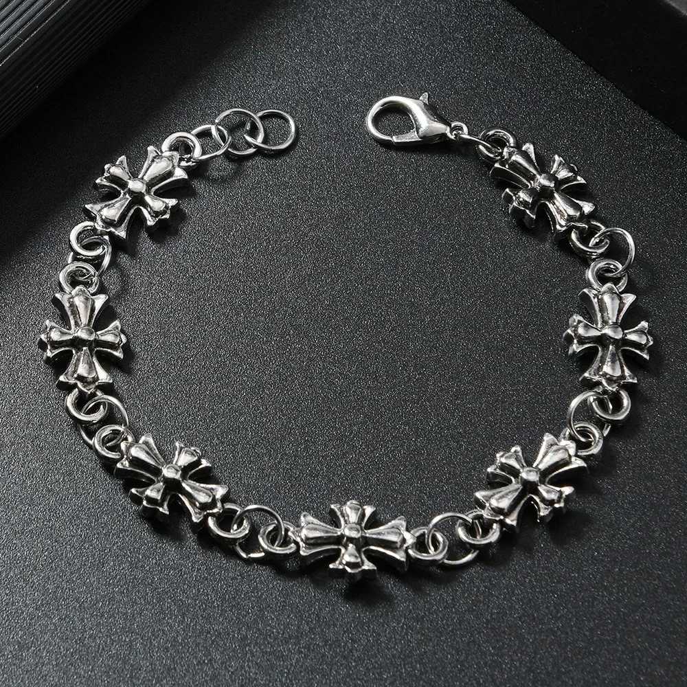 Gothic Cross Bracelet For Men Women Vintage Floral Pattern Hip Hop Rock European American Trends Party Birthday Holiday Gift Y251227