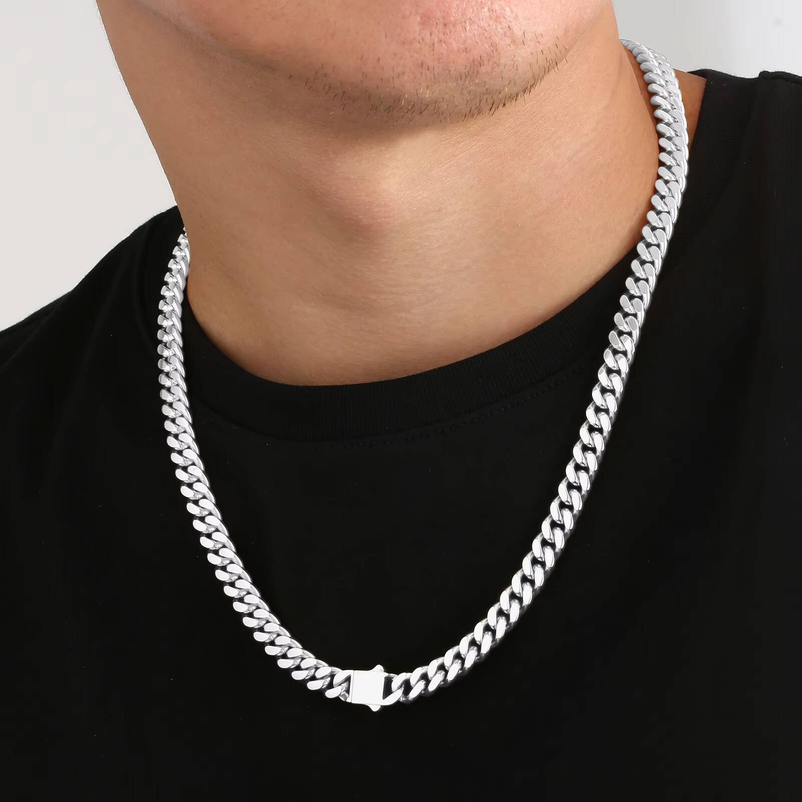 8mm 18K gold Cuban Link Chain Men Women Hip Hop Jewelry Gift Miami Cuban Necklace