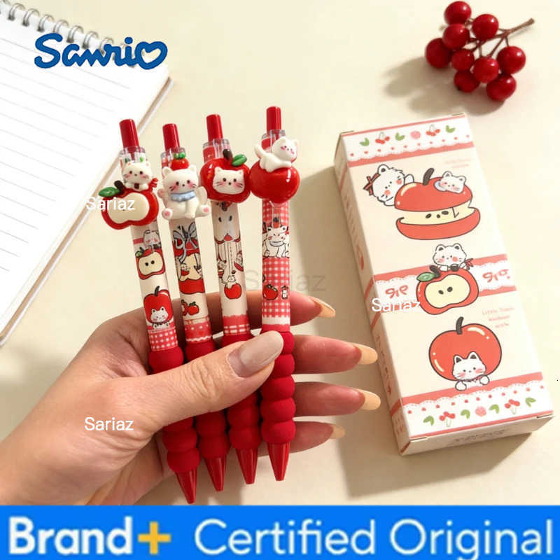 Sanrio 4Pcs Kawaii Apple Cat Gel Pen 05mm Black Ink Gel Pens Soft Grip Student Writing Pen Cute Stationery School Office Supplies H251231