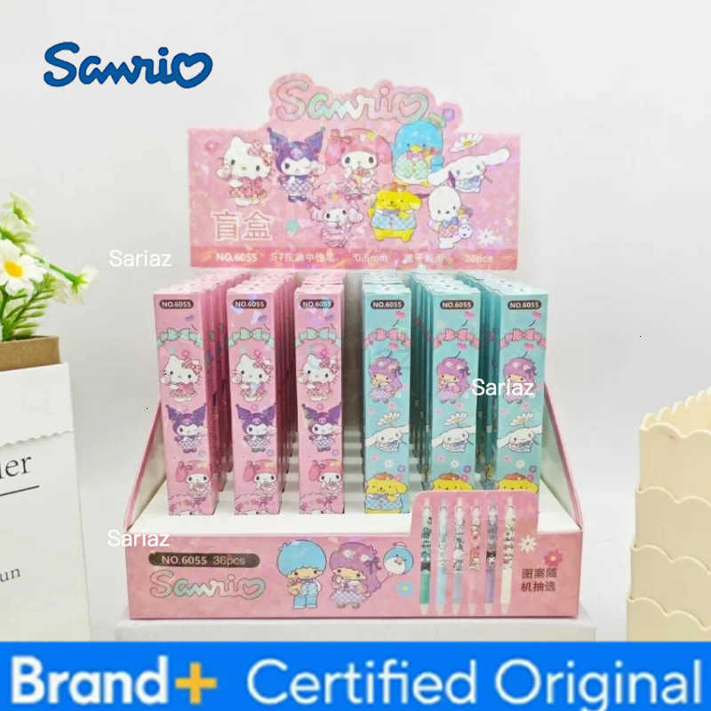Sanrio 36pcs/lot Kuromi Melody Hangyodon Press Gel Pen Cute Pochacco 05mm Black Ink Press Signature Pens School Supplies H251231