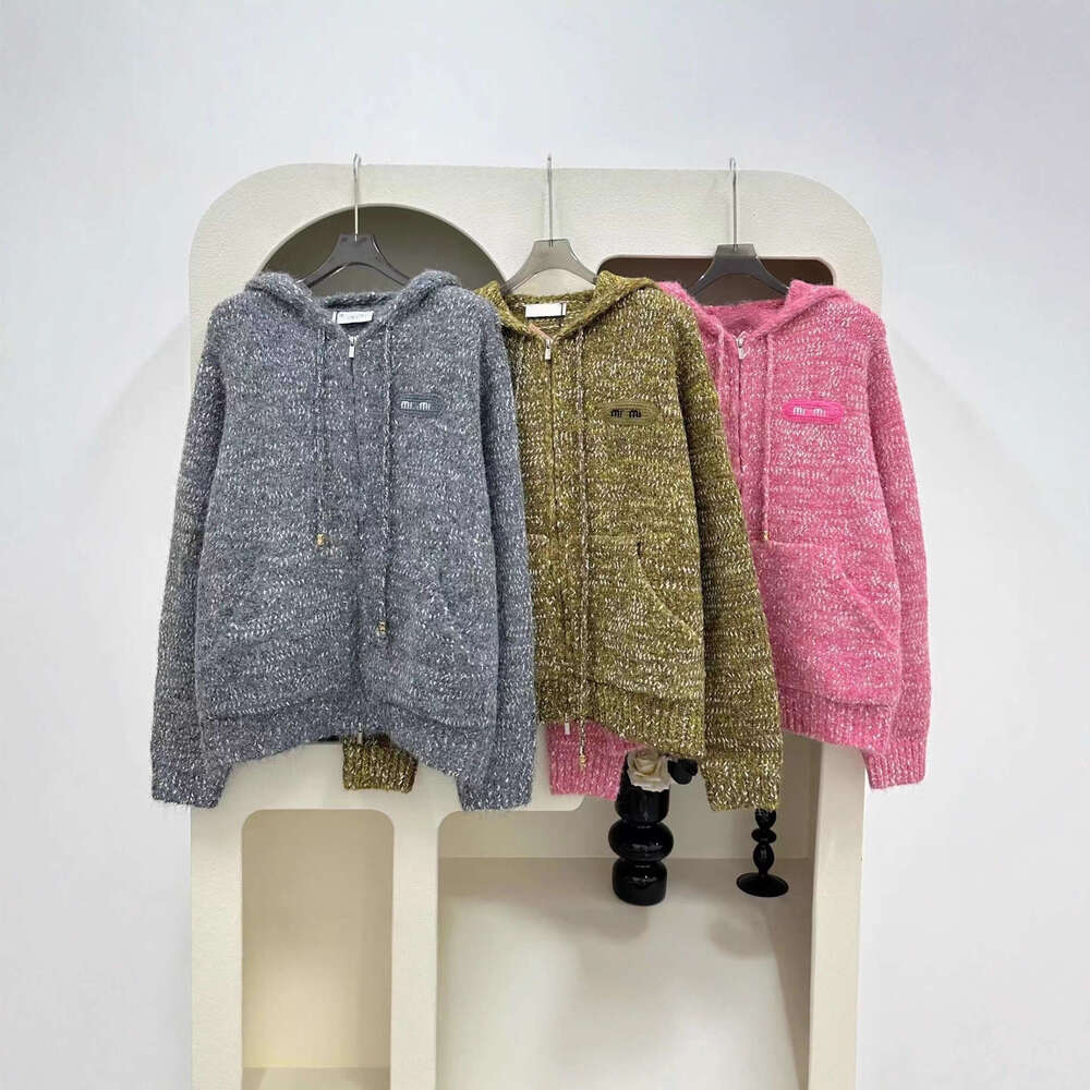 Designer Gaoding MM Home Hooded Zipper Knitted Cardigan 2025 Autumn Winter New Loose Age-Reducing Stylish Thick Knit Sweater Jacket 2B23 c6cc