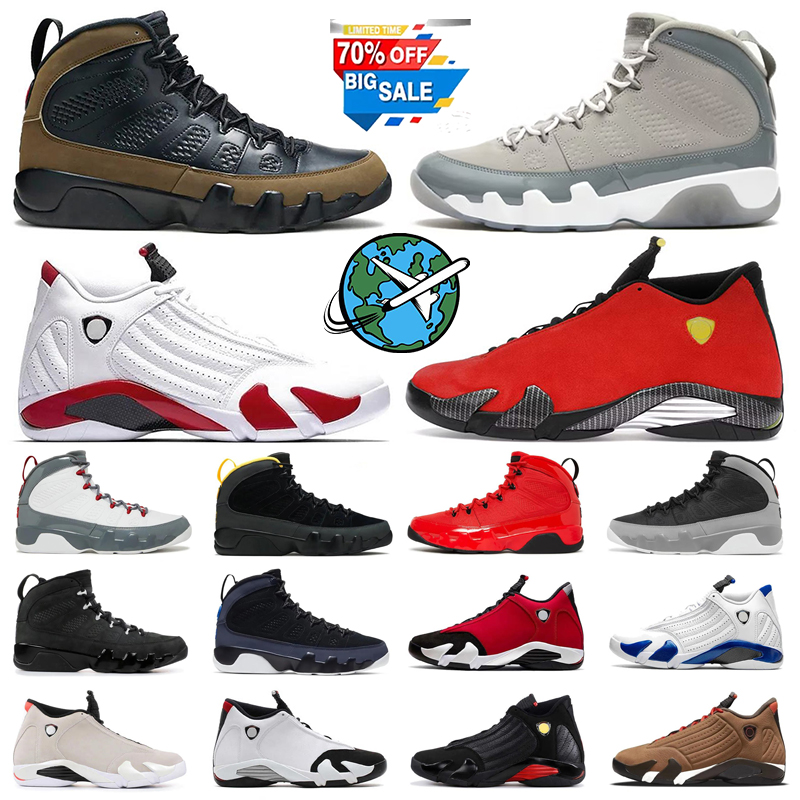 Designer 9 14 Mens Basketball Shoes 9s 14s trainers Leather rubber Cool Grey Olive Black Toe Outdoors Casual Sports Mens Sneakers 40-47