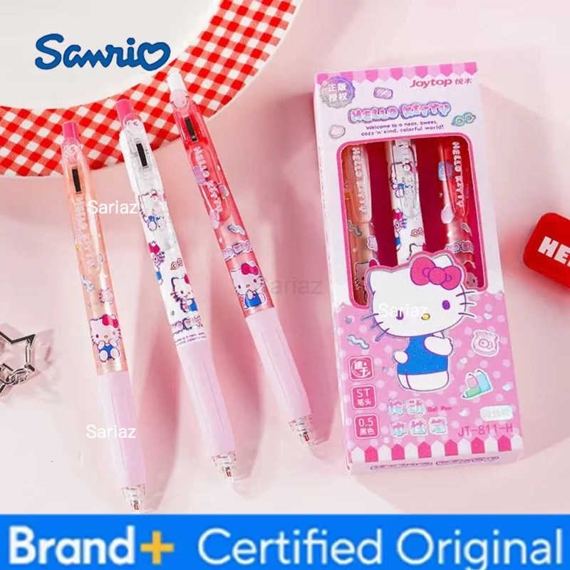 Sanrio 3Pcs Genuine Hello Kitty Kuromi Melody Gel Pen Cartoon Stationery Pens Student 05Mm Black Ballpoint Pen Girl Gift H251231