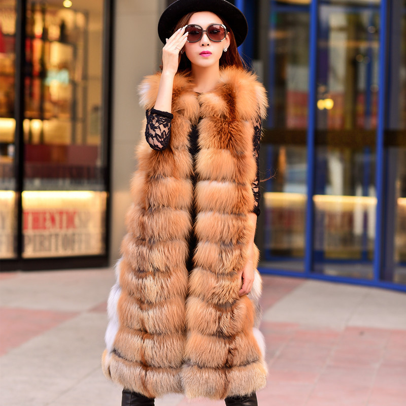 Winter Red Fox Fur Vest Female Real Long Women Red Fox Fur Waistcoat Natural Waistcoat Long Free Shipping 201112