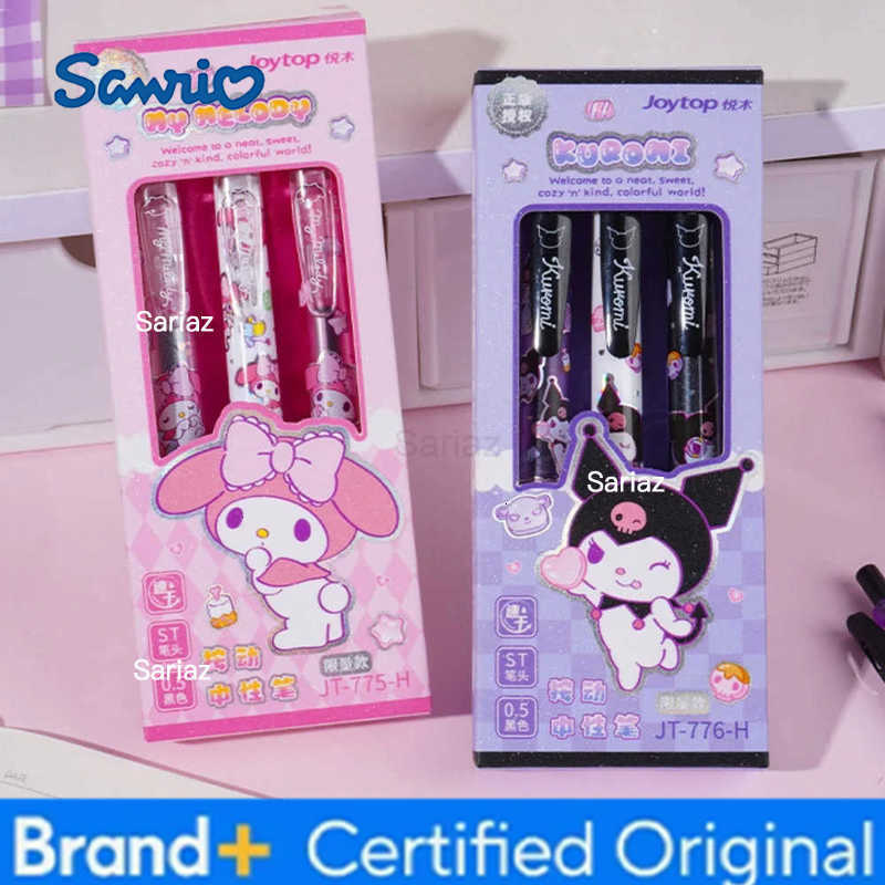 Sanrio 3Pc Genuine 05Mm Black Gel Pen Cartoon Hello Kitty Melody Ballpoint Pens Office Writing Record Pens Girl Stationery Gift H251231