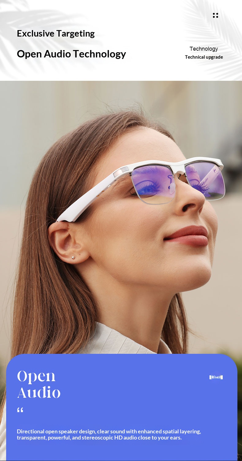 BLUETOGLASSES Smart Audio Sunglasses, Open-Ear Bluetooth 5.3 Glasses for Music & Calls, HD Stereo, Blue Light Protection, Wayfarer Style