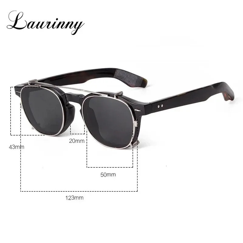 Vintage Rivet Steampunk Clip on Sunglasse Round Removable Flip Up Polarized Lens Shades Men Sun Glasses UV 251230