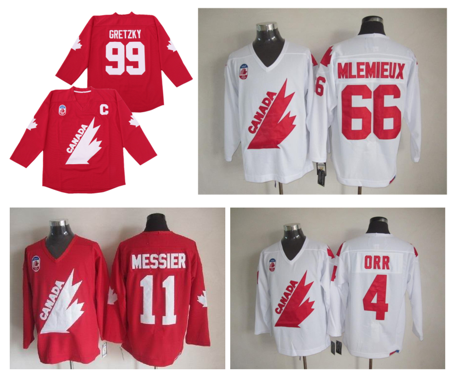 Wayne Gretzky Lemieux Team Canada 1987 Throwback Hockey Jerseys 11 Mark Messier 4 Bobby Orr 7 Ray Bourque 10 Dale Hawerchuk Red White Size S-3XL
