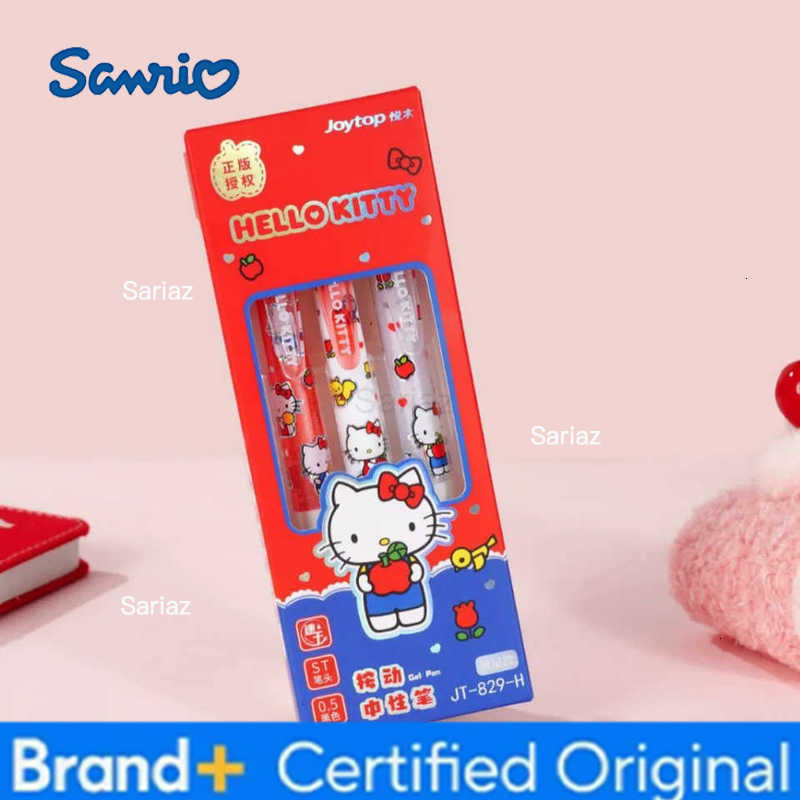 Sanrio Genuine 3 Pcs Straight Liquid Ball Pen Quick Drying Test Signature Gel Pen 05mm Black Ink School Office Ball Pen Girl H251231