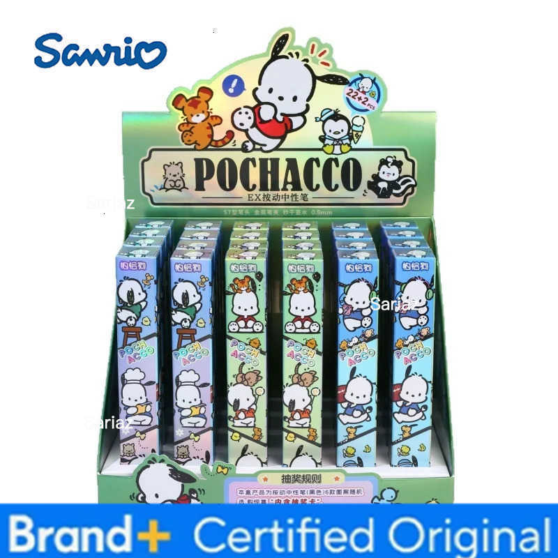 Sanrio 24pcs/lot Kawaii Pochacco Press Gel Pen Cute 05mm Black Ink Signature Pens School Supplies H251231