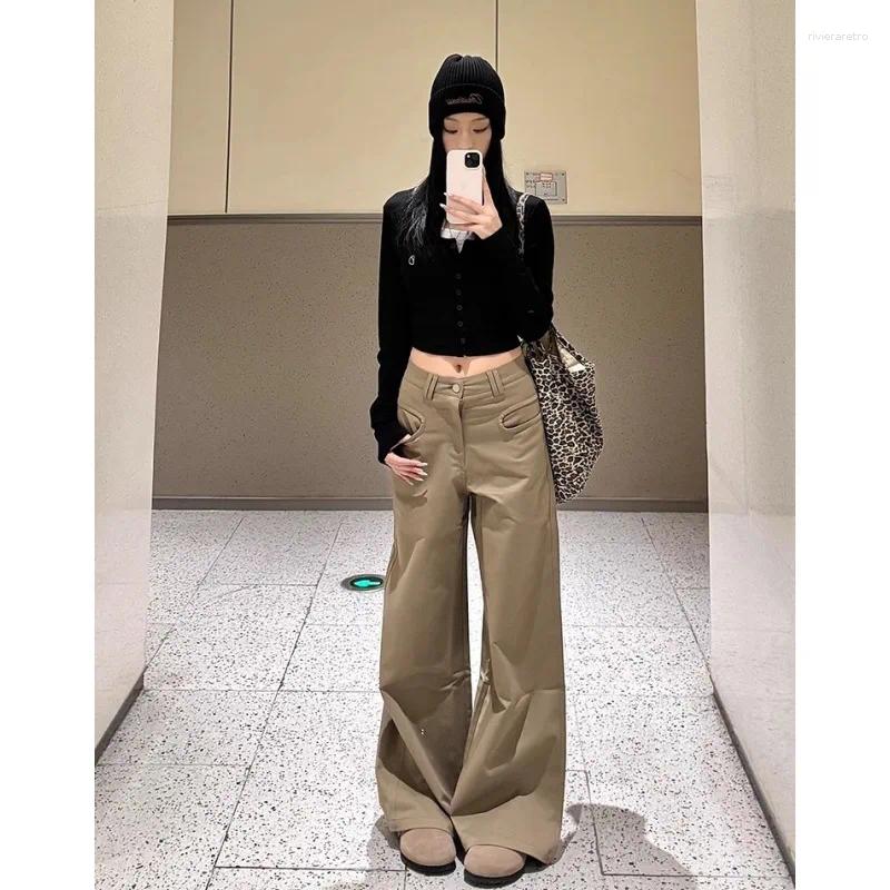 Women's Jeans Khaki High Waist Wide Leg Pants Loose Fit Casual Trousers Solid Color Streetwear 2025 Fashion Z260313