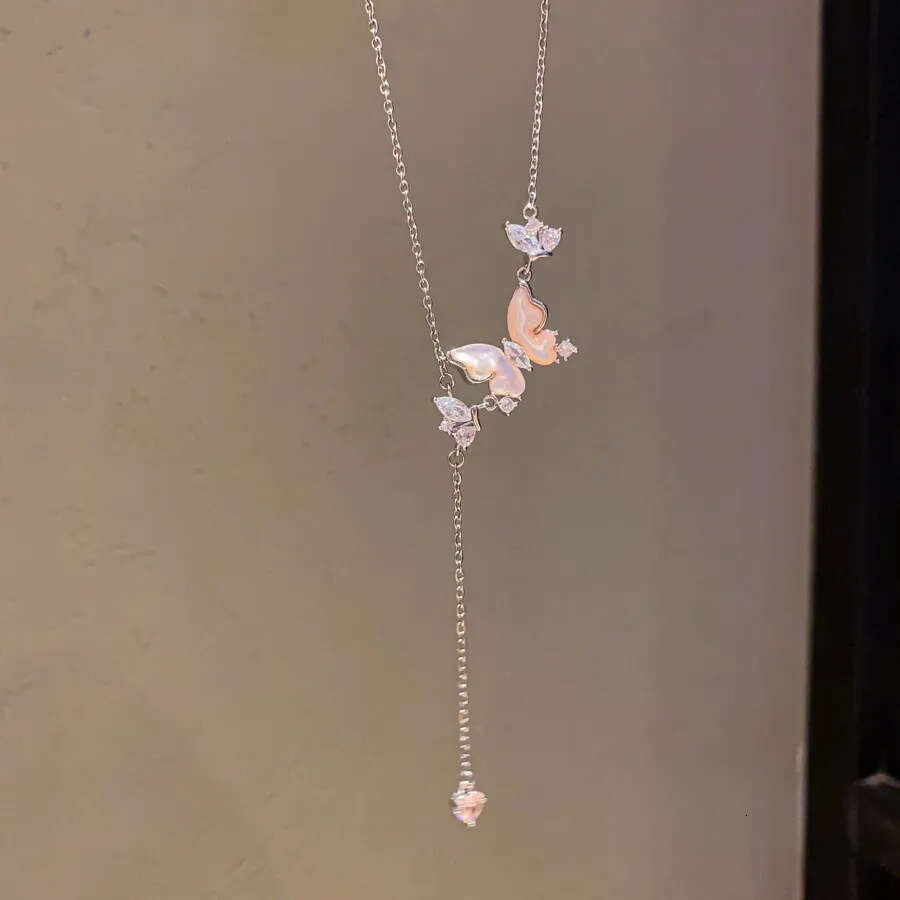 Designer Jewellery High Quality Silver Tone Butterfly Necklace with Mother of Pearl Rhinestone Accents for Special Occasions Wear Gift Textured Elegan