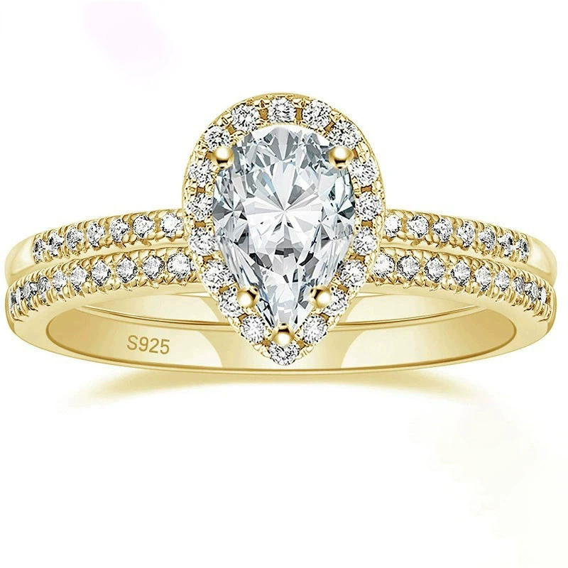 luxury 2pcs/set pear diamond designer ring for woman wed round s925 sterling silver moissanite emerald cut sqaure engagement wedding rings jewelry gif