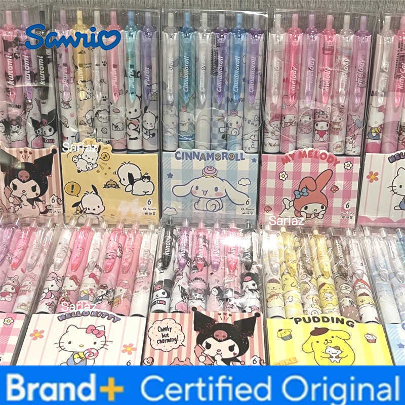 Sanrio Hello Kitty 6pcs Series Gel Pen 055mm Refill Y2k Cinnamoroll Kuromi MelodyCartoon Press Pen Black Stationery Supplies H2512311