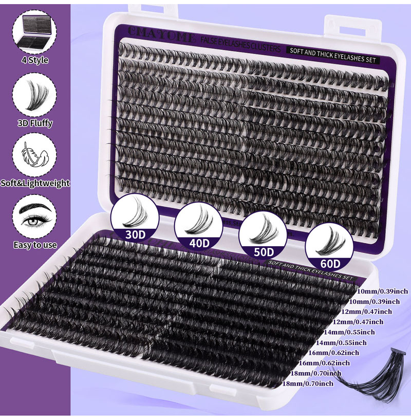 760Pcs DIY Cluster Lashes Kit with Lash Bond & Seal Thick Fluffy DIY Individual Eyelashes Soft Lightweight Hand Made Reusable D Curled Segmented Eyela