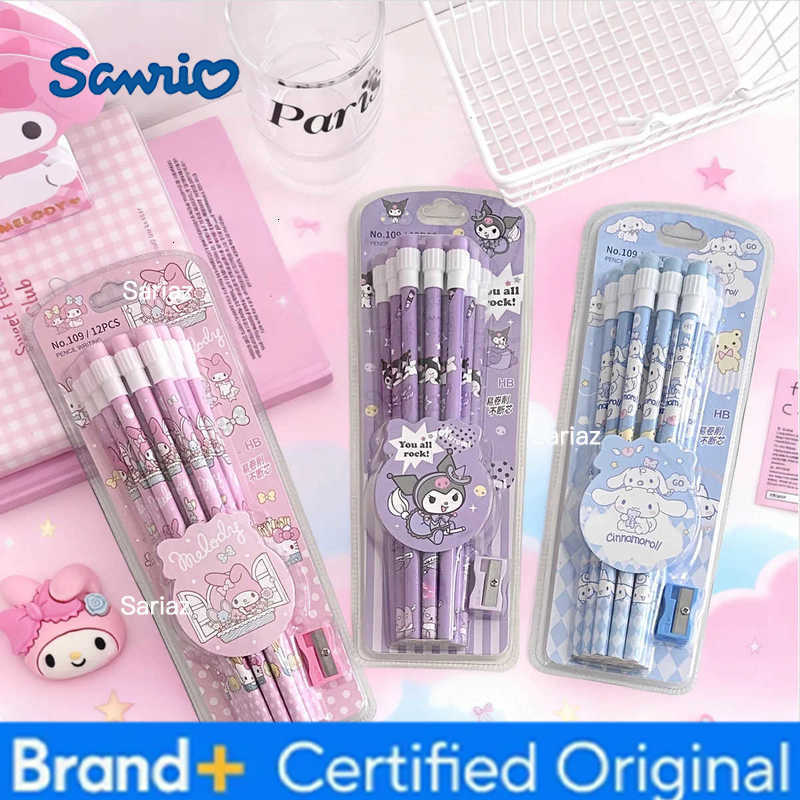 Sanrio 12pcs Anime Kuromi My Melody Pencil Figure Cartoon Pencil Kawaii Cinnamoroll Student Stationery Kids Birthday Party Gifts H251231