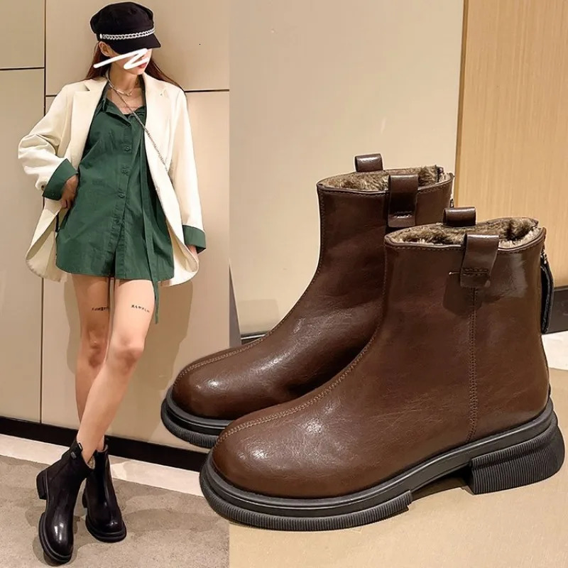 Women Ankle Boots Fashion Female Square Heel Low-Heel Shoes Lady Boots Leather Woman Low-heel Keep Warm Ankle Boots Q109 251230