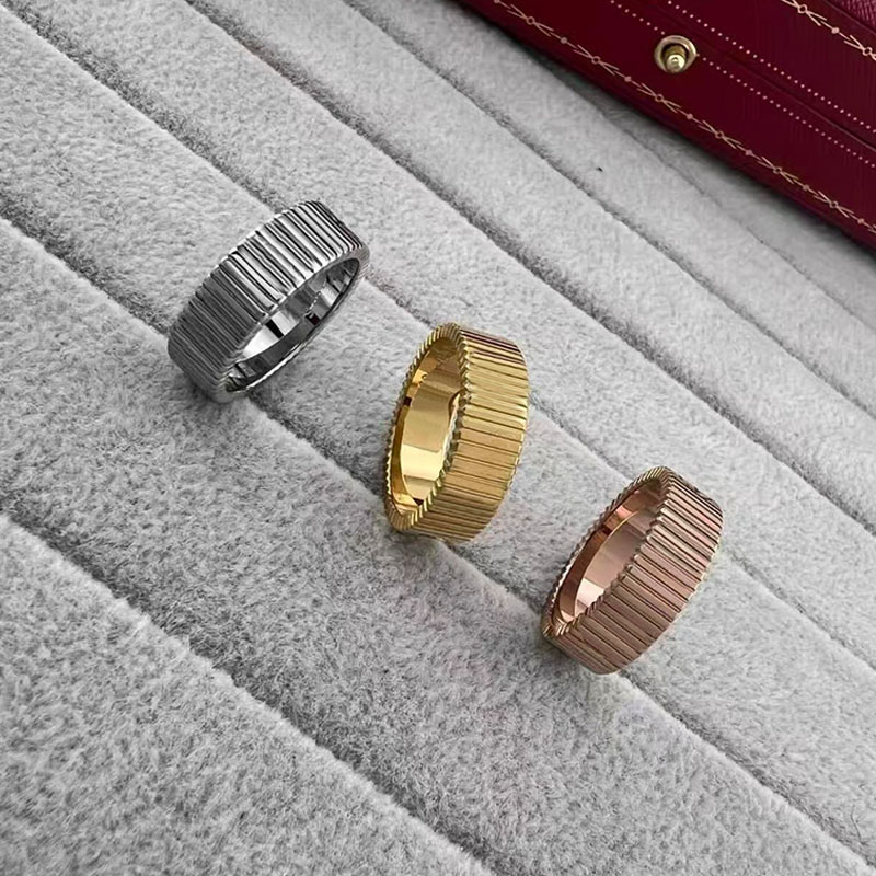 2025 New Brand Love Ring Classic Line Pattern Couple 18k Gold Ring High Quality Titanium Steel Jewelry Designer for Women's Christmas Gift
