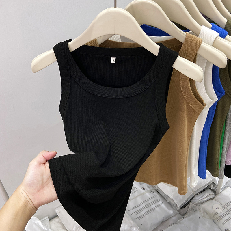 Plus Size Tank Top with Metal Triangle Label Slim Fit Outerwear Sleeveless Ribbed Top Base Layer Tank Versatile 250723