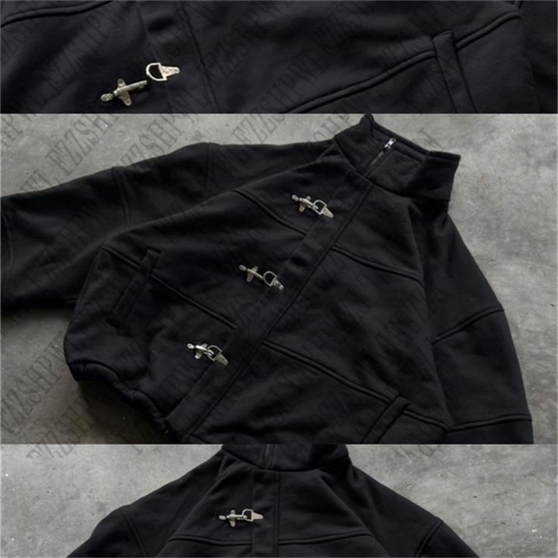 Y2K Retro fashion Personality Black coat Metal buckle stand-up collar zipper casual Surcoat Cool Girl High Street Jacket 251225