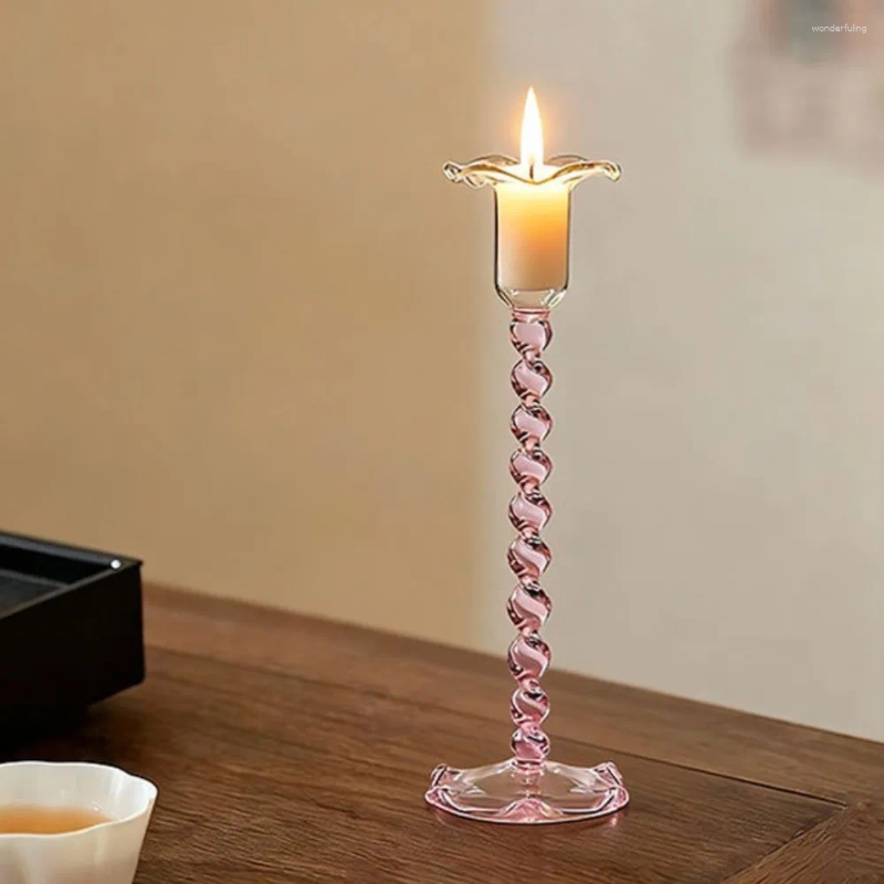 Candle Holders European Style Flower Bud High Footed Holder Retro Color Spiral Wedding Home Creative Desktop Decoration H260310
