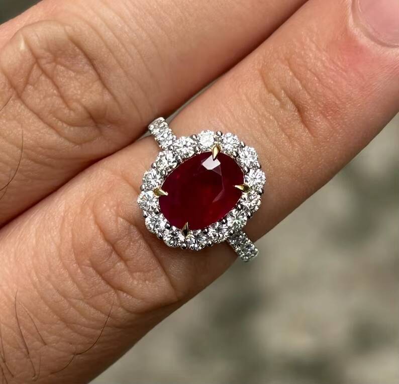 Super High Quality Handmade Sterling Silver Indian Seller Ring Red Ruby Gemstone Oval Cut Luxury Wedding Fine Jewelry for Party