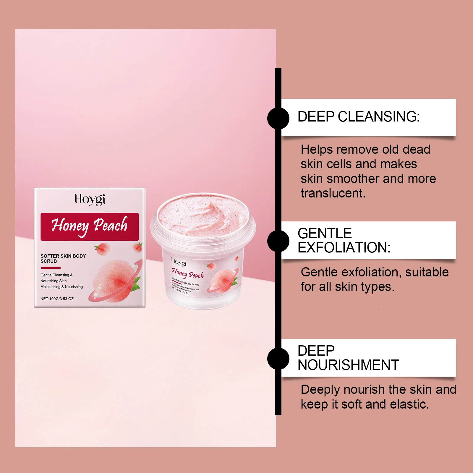Honey Peach Softer Skin Body Scrub Gentle Exfoliating Cleanser Brightening Deep Cleaning Moisturizing Shiny Smooth Body Scrub 251222