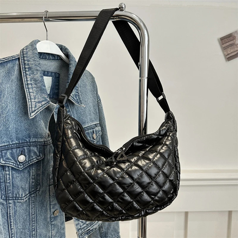 Space Cotton Shoulder Bag Fashion Hobo Crossbody Bags Lattice Pattern All-match Large Capacity Handbags for Women Commuting 251230