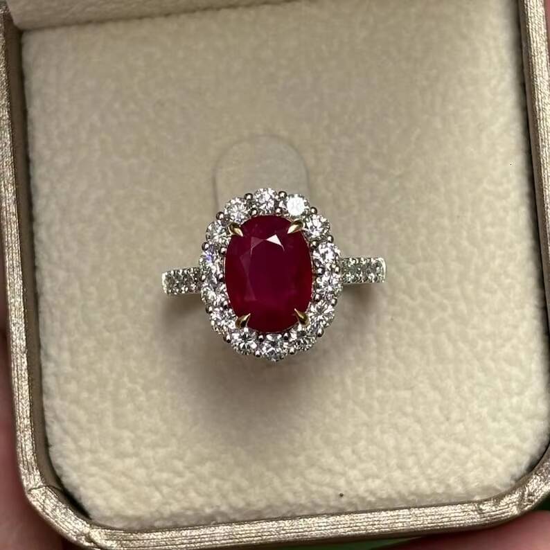 Super High Quality Handmade Sterling Silver Indian Seller Ring Red Ruby Gemstone Oval Cut Luxury Wedding Fine Jewelry for Party