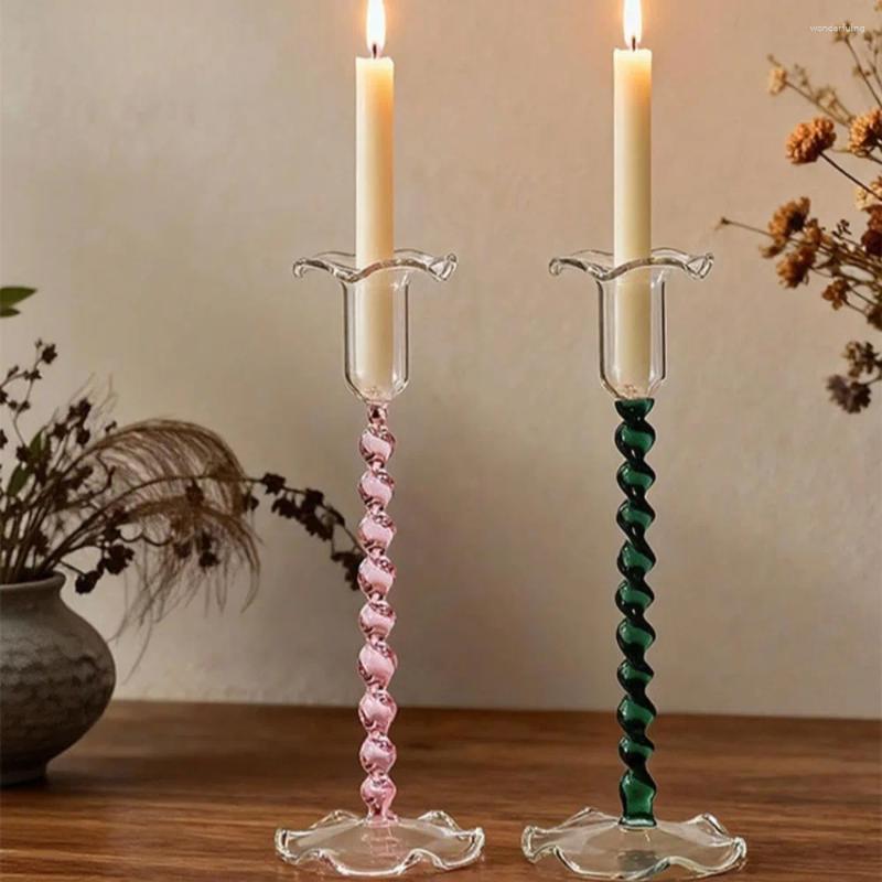 Candle Holders European Style Flower Bud High Footed Holder Retro Color Spiral Wedding Home Creative Desktop Decoration H260310