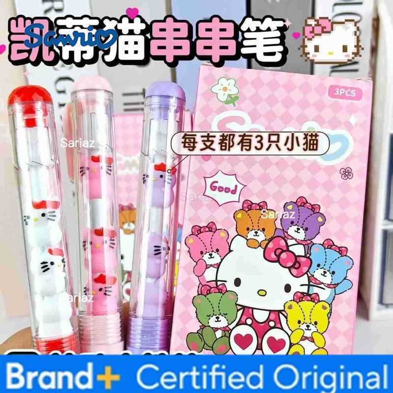 Sanrio 3Pcs Hello Kitty Gel Pen Set 05Mm Black Personality Ins Wind Fun Decompression Pen Students Learn Stationery H25123111