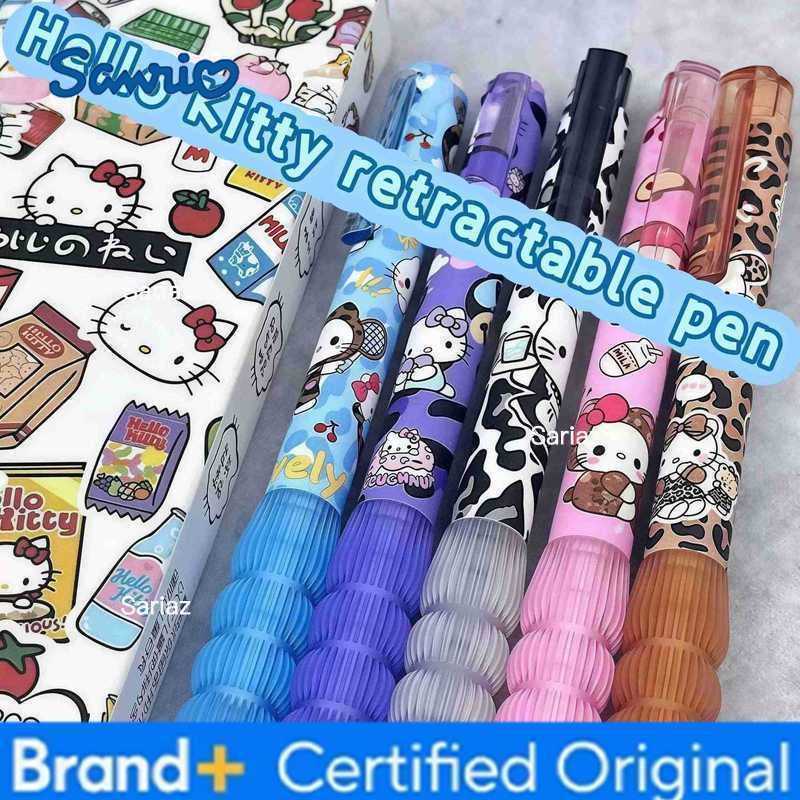 Sanrio 5Pcs/Set New Hello Kitty Retractable Gel Pens Soft Grip Aesthetic Trendy Kawaii Cartoon Writing Pens Cute Stationery H2512311