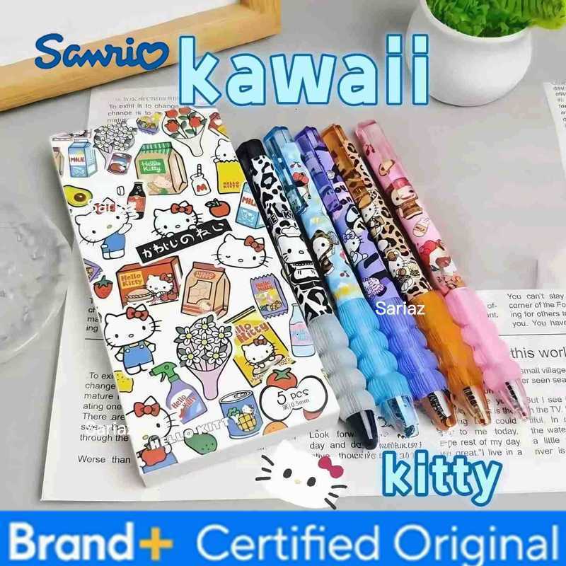 Sanrio 5Pcs/Set New Hello Kitty Retractable Gel Pens Soft Grip Aesthetic Trendy Kawaii Cartoon Writing Pens Cute Stationery H2512311