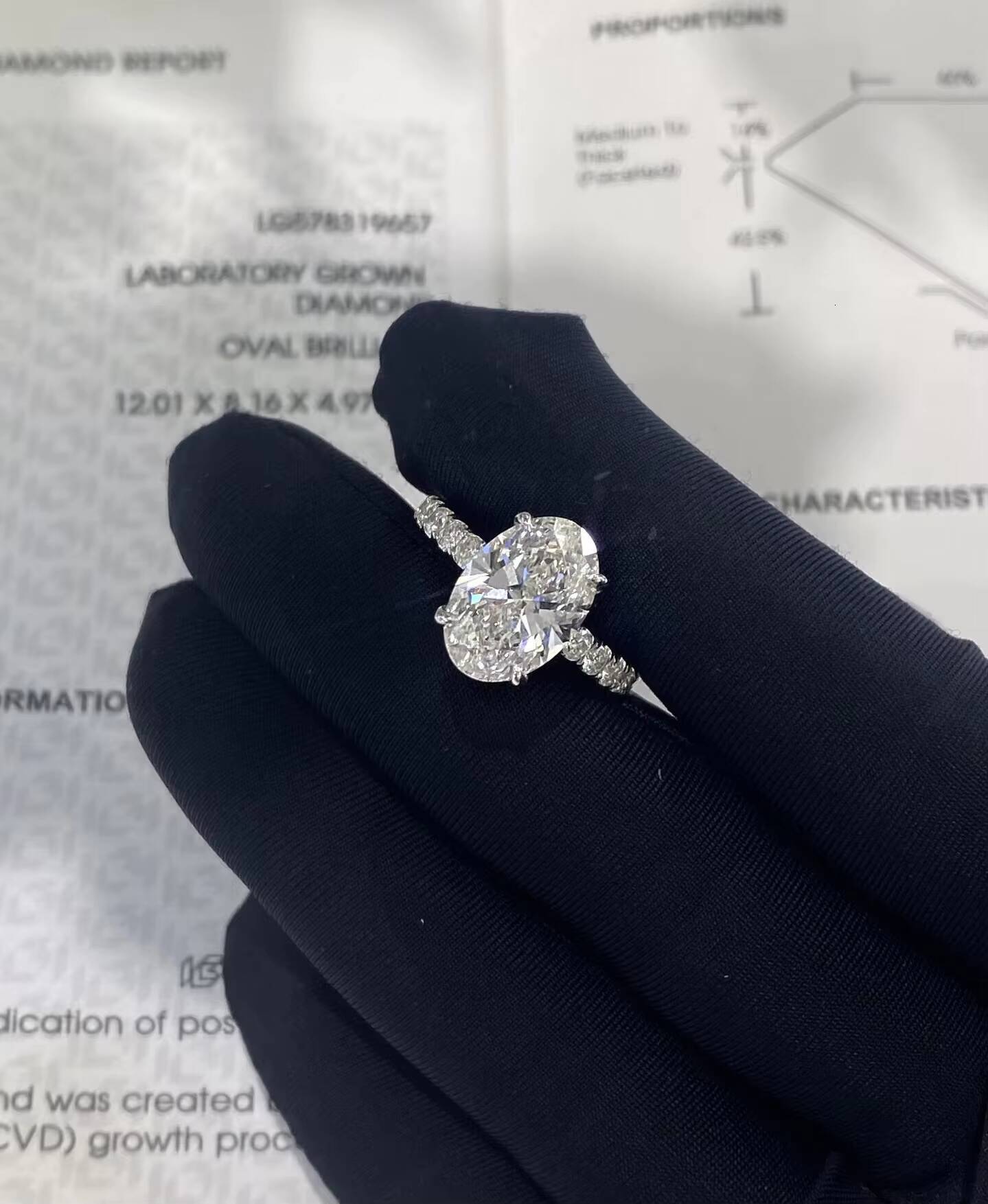 PT950 Platinum Gold 3ct Lab Grown Diamond Oval Cut Engagement Ring Jewelry Lab Grown Diamond Ring