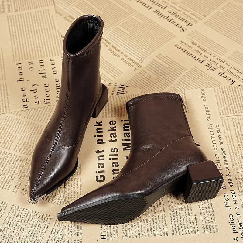 Autumn Winter Fashion Pointed Toe Ankle Boots Women Concise Thick Heels Shoes Street Style Party Short Botas Mujer 251230